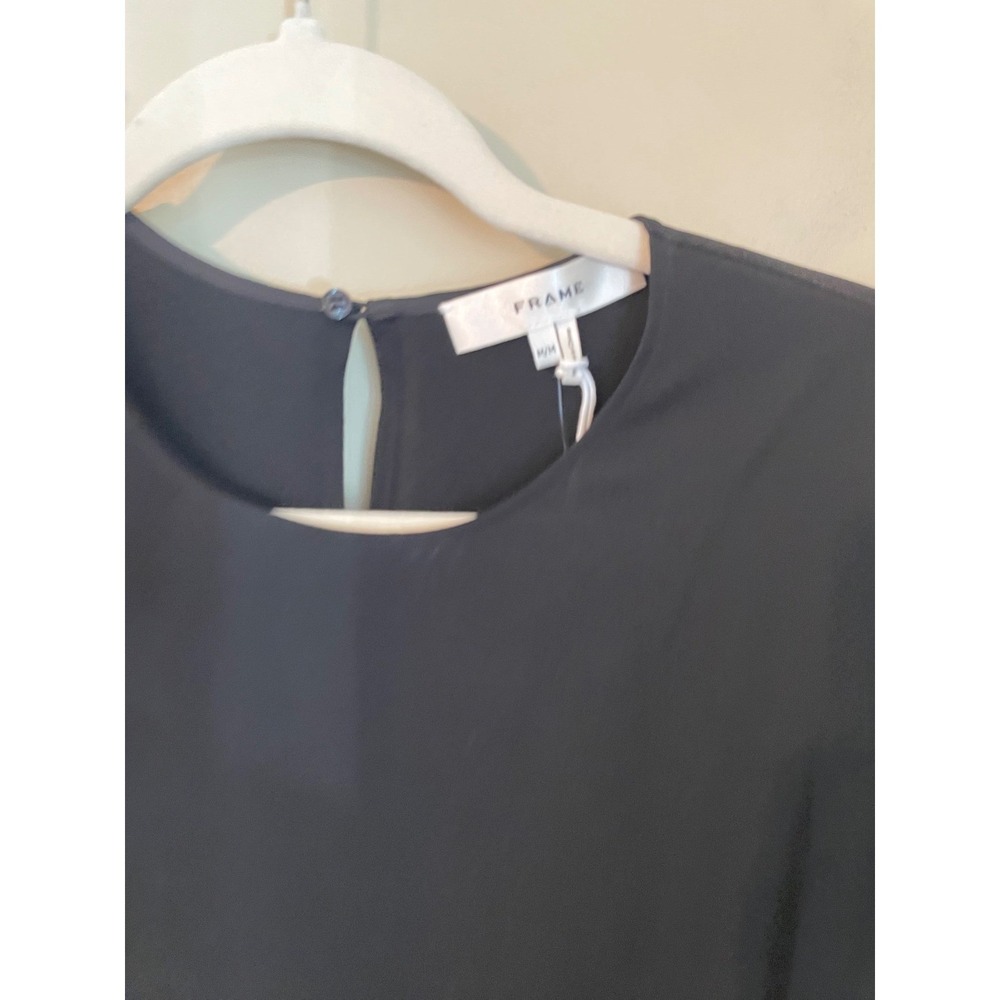 FRAME Black Bell Sleeve Keyhole Back Stretch Crepe Blouse Size M - Picture 4 of 7
